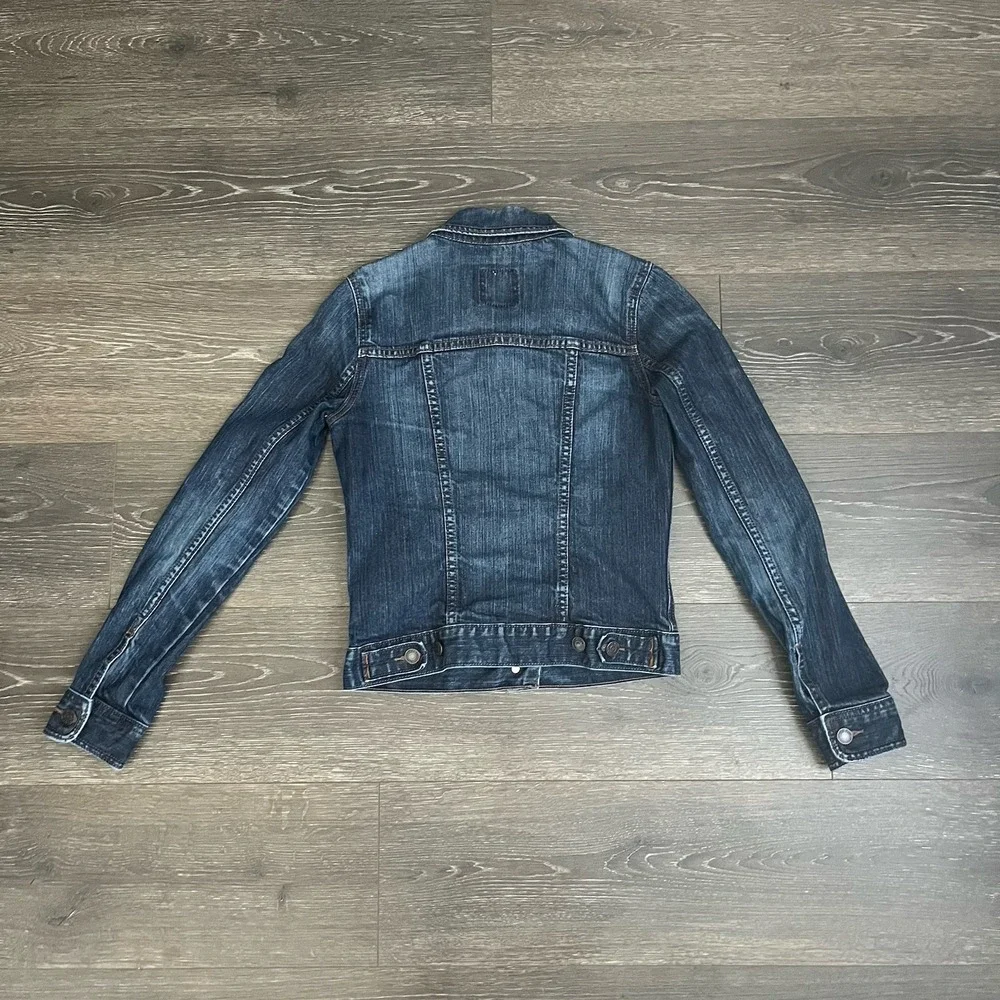 Old Navy  jean jacket womens XS Trucker‎ medium dark stretch denim Old School - Picture 6 of 12
